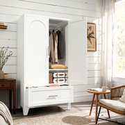 Elva 60" Wardrobe Closet with Drawer and Hanging Rod