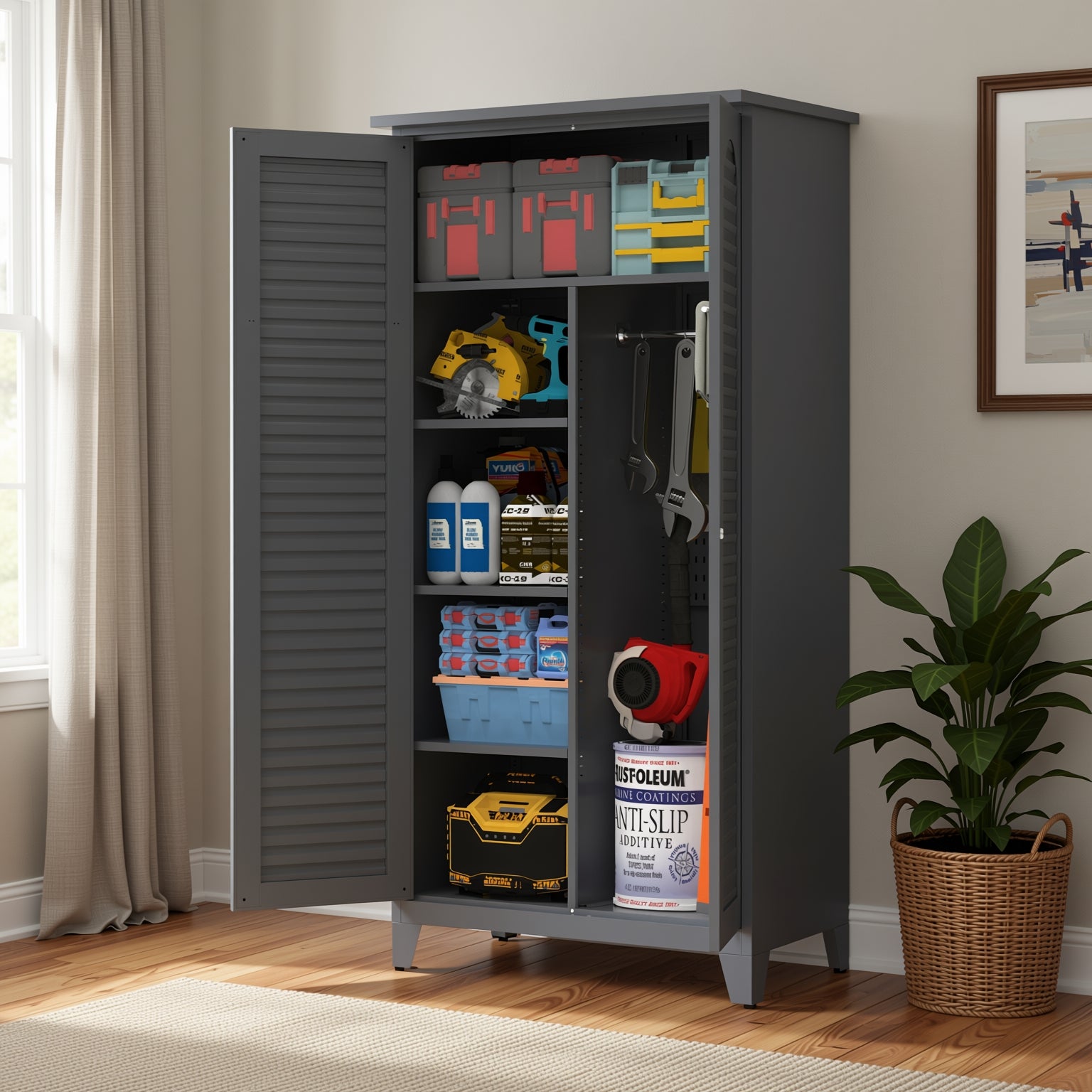 Linz 73" Lockable Metal Storage Cabinet with Adjustable Shelves
