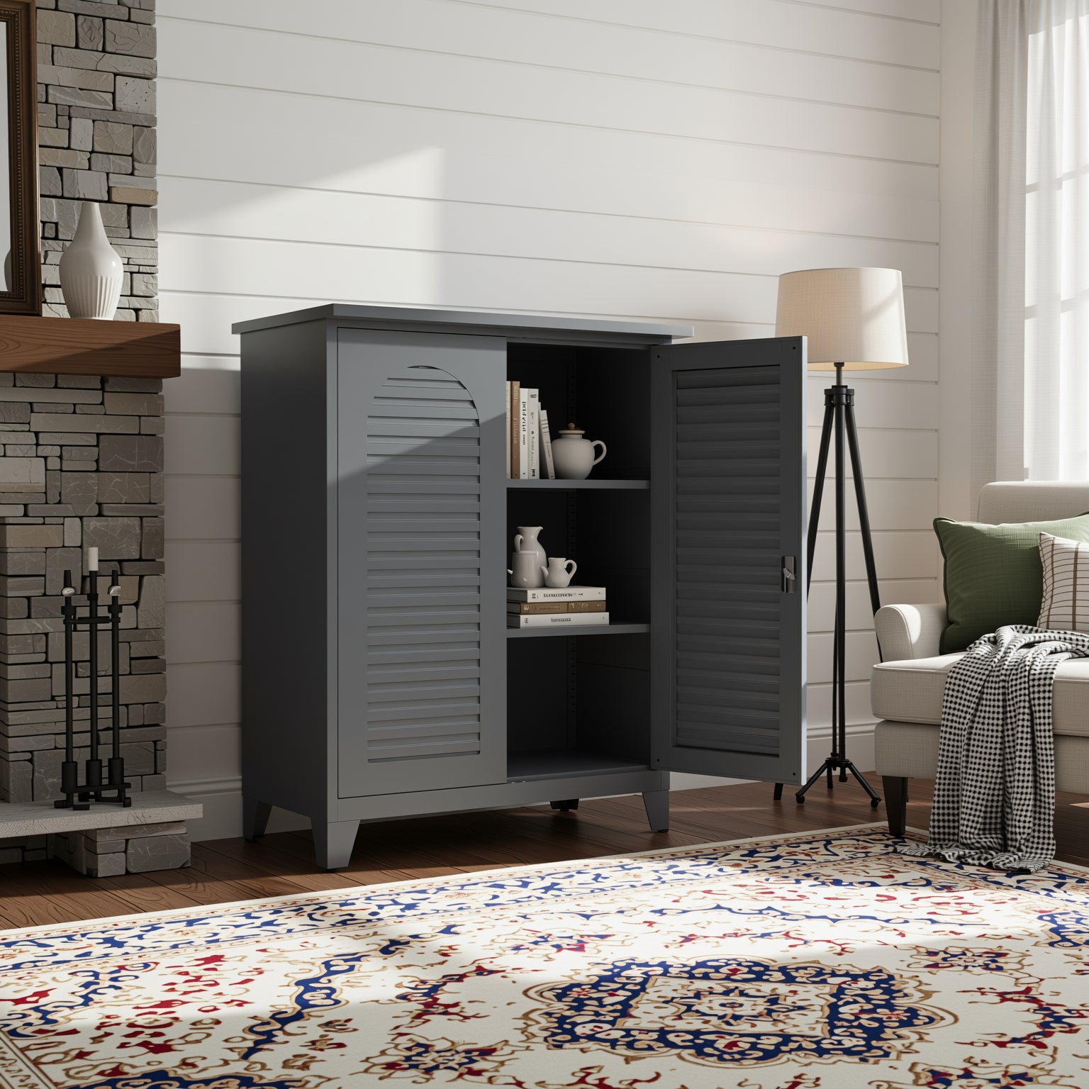 Linz 47" Lockable Metal Storage Cabinet with Adjustable Shelves