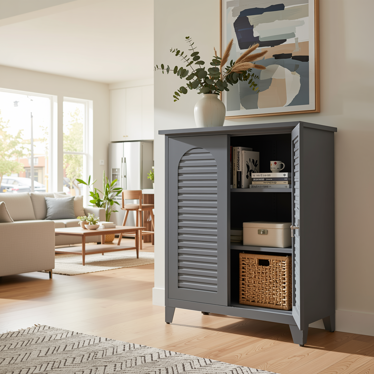 Linz 47" Lockable Metal Storage Cabinet with Adjustable Shelves
