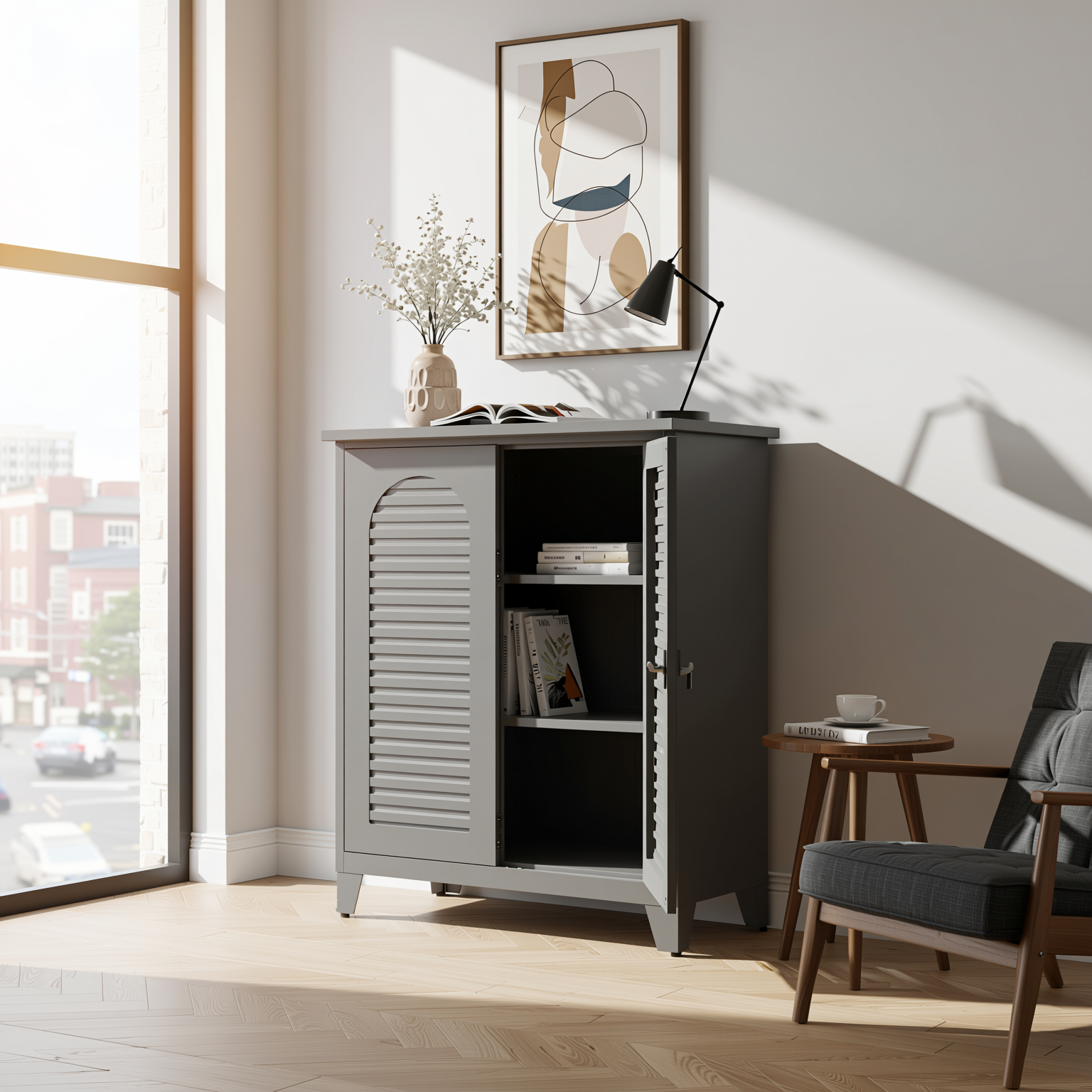 Linz 47" Lockable Metal Storage Cabinet with Adjustable Shelves
