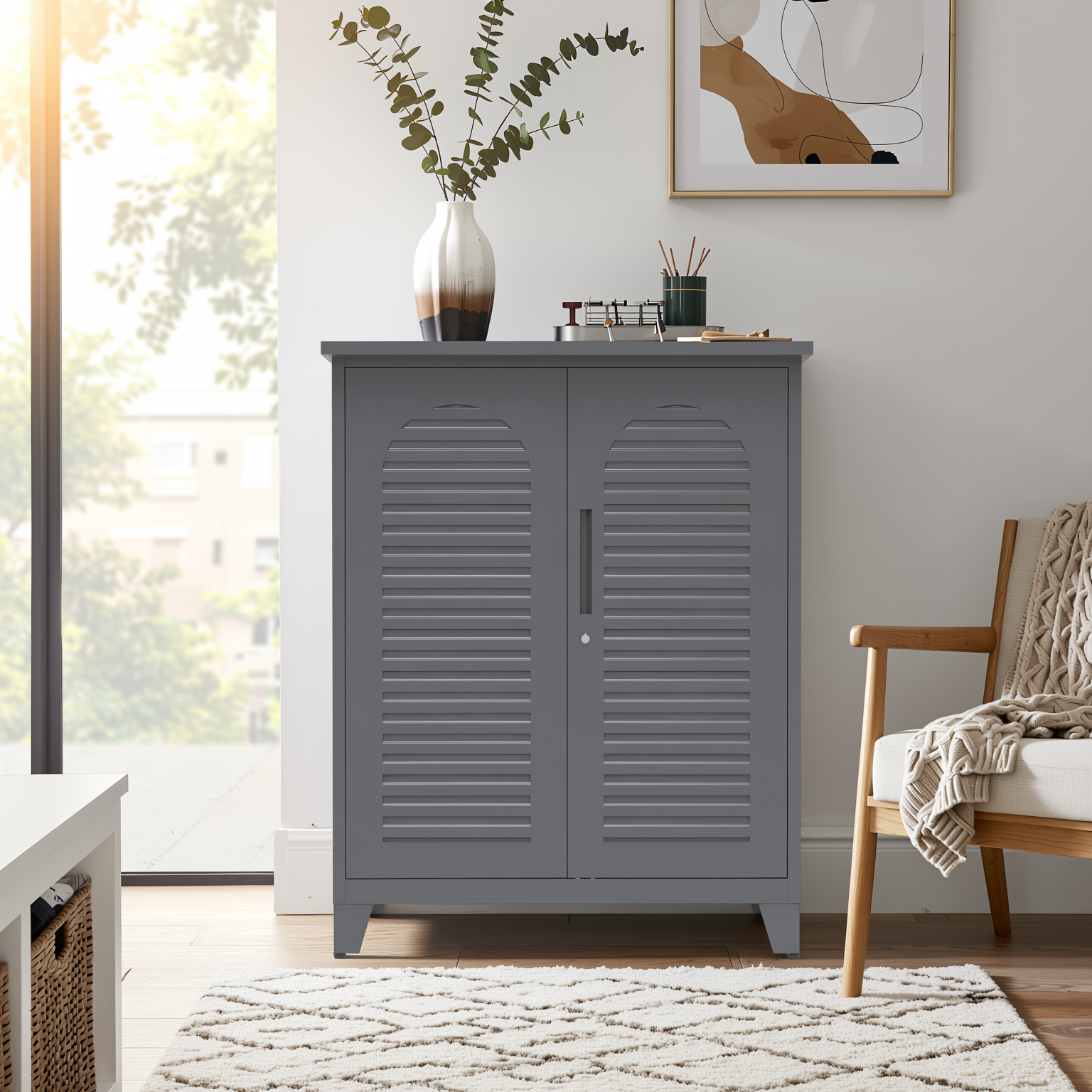 Linz 47" Lockable Metal Storage Cabinet with Adjustable Shelves
