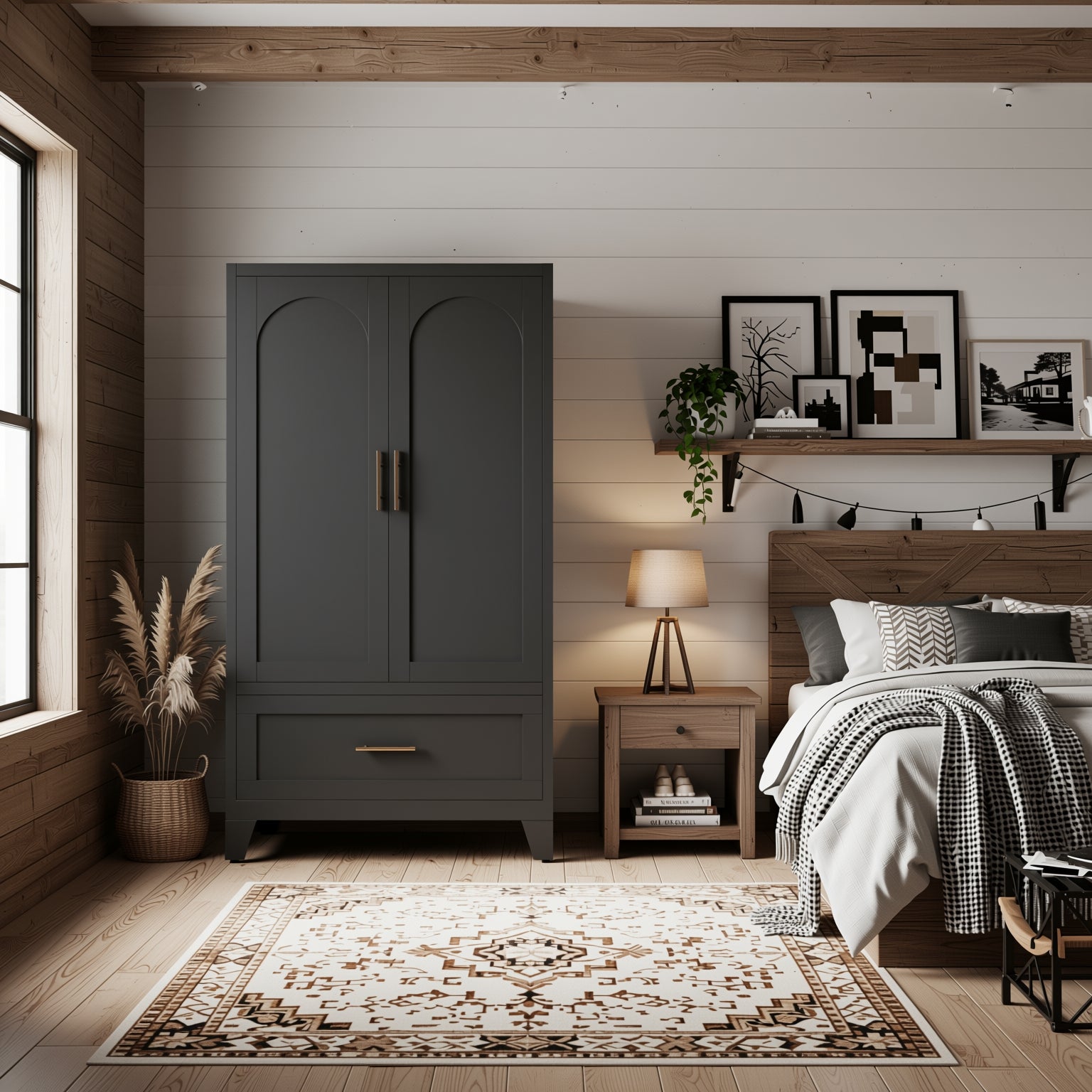 Elva 60" Wardrobe Closet with Drawer and Hanging Rod