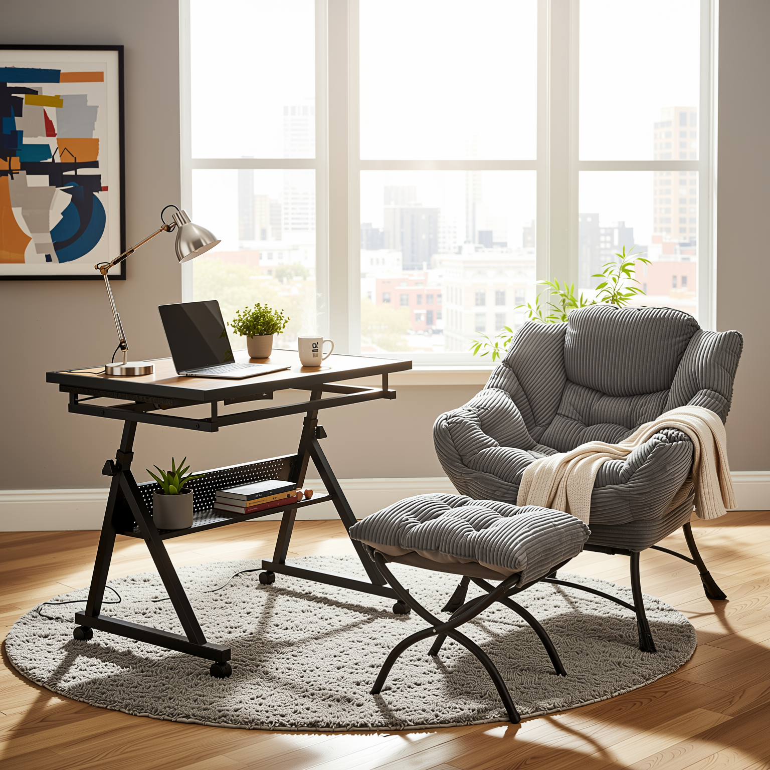 Homy Casa Kallisto 2PC Living Room Furniture Set Modern Lounge Chair with Ottoman and Storage Pocket in Grey Open Box