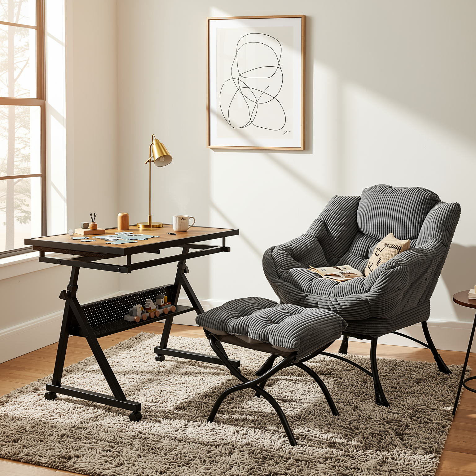 Homy Casa Kallisto 2PC Living Room Furniture Set Modern Lounge Chair with Ottoman and Storage Pocket in Grey Open Box