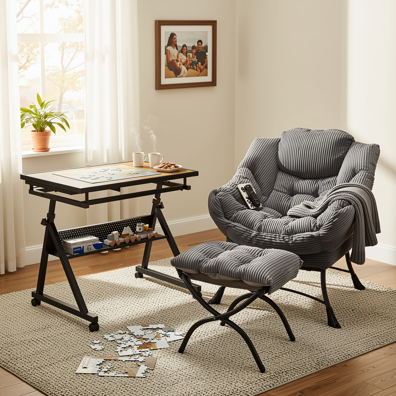 Homy Casa Kallisto 2PC Living Room Furniture Set Modern Lounge Chair with Ottoman and Storage Pocket in Grey Open Box