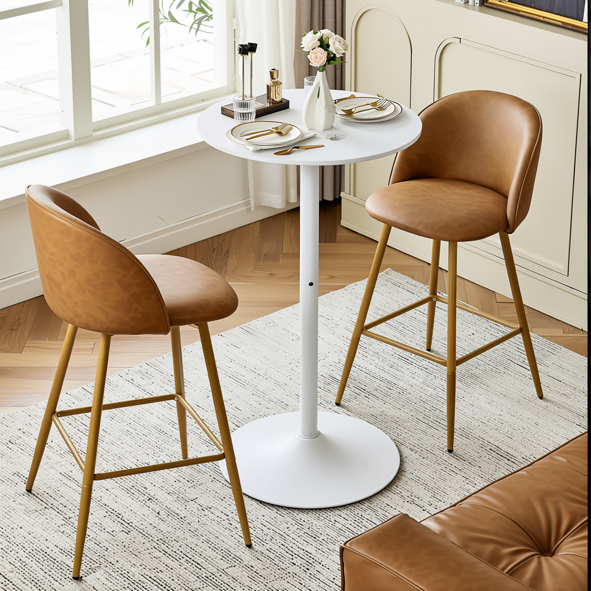 Homy Casa Haseeb Brown PU Swivel Counter Stool 37.01" H for Counter Seating Open Box