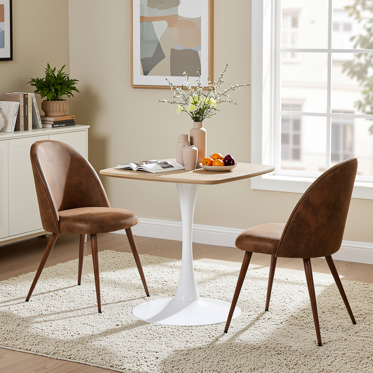 Homy Casa HAVEN SUEDE BROWN WALNUT LEG 2PK Dining Chair Set
