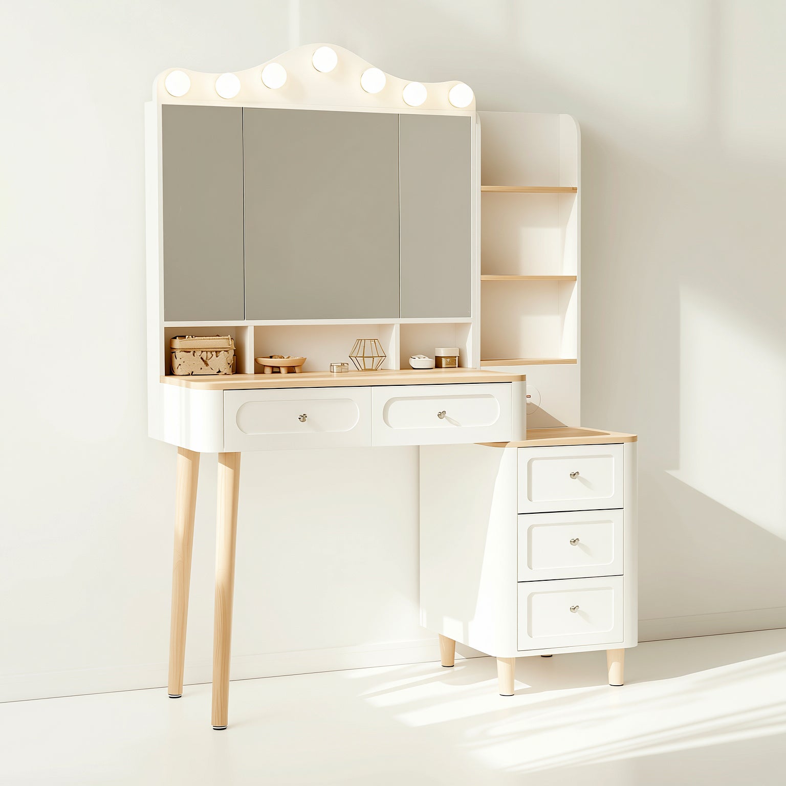 Grace 42" Makeup Vanity Desk Set with Hollywood Lighted Mirror