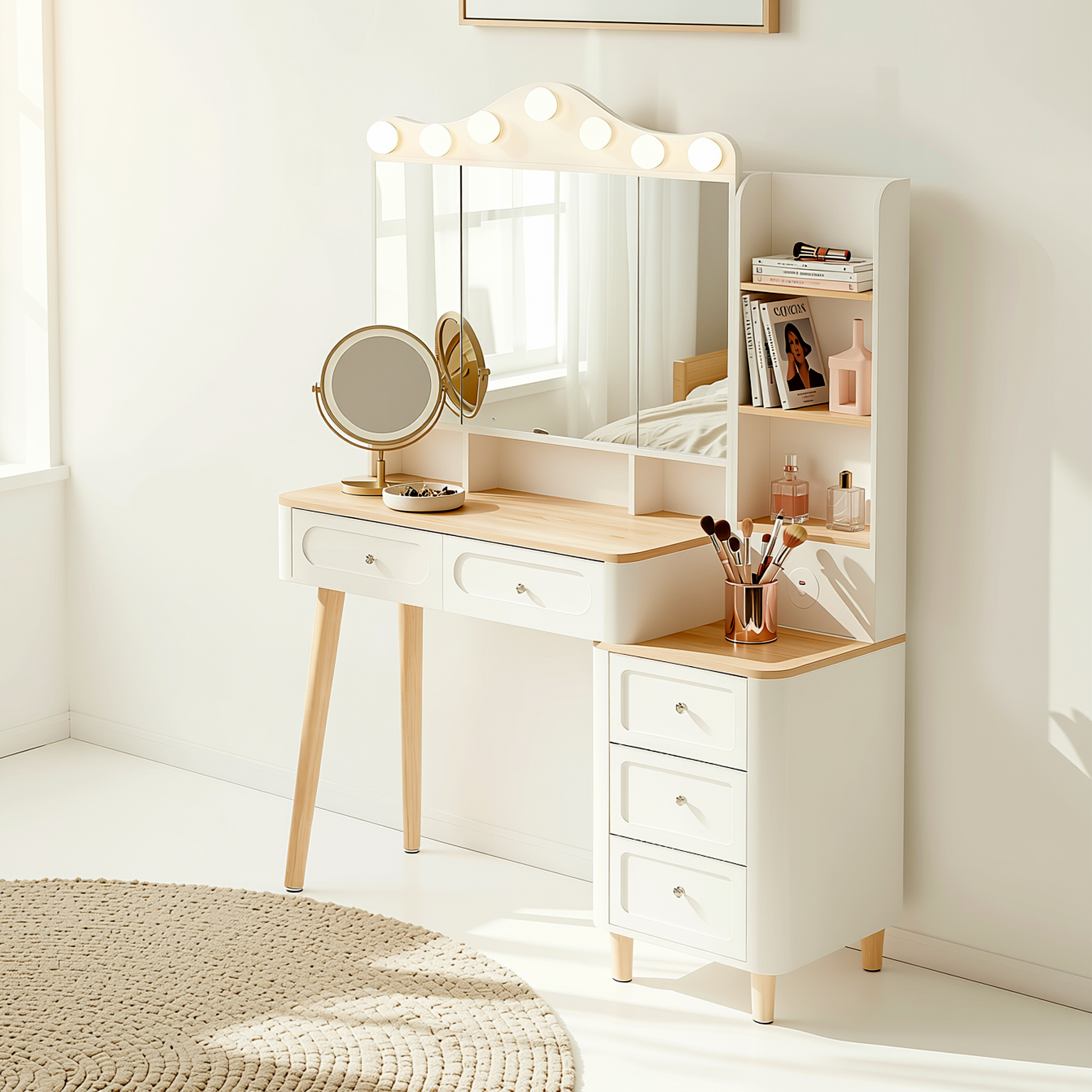 Grace 42" Makeup Vanity Desk Set with Hollywood Lighted Mirror