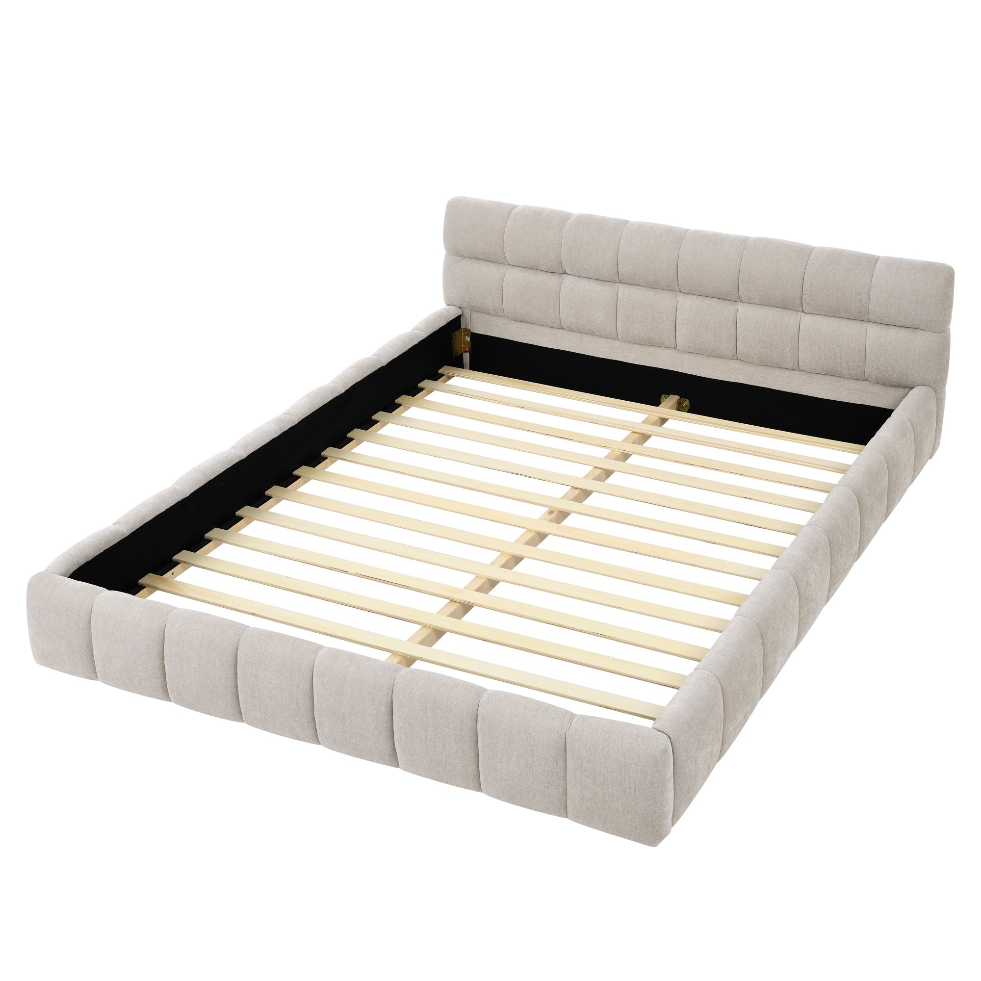 Sanna Chenille Upholstered Queen Platform Bed with Tufted Headboard