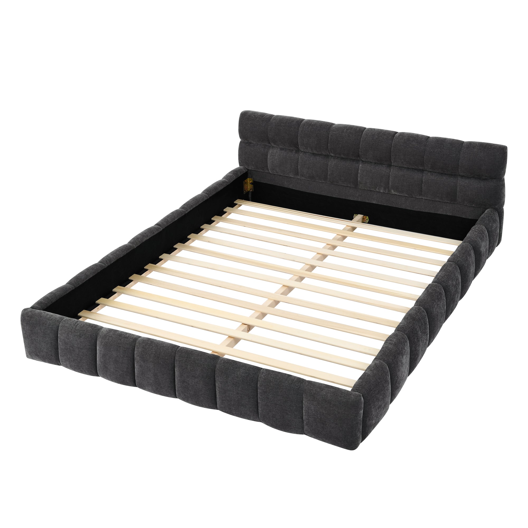 Sanna Chenille Upholstered Queen Platform Bed with Tufted Headboard