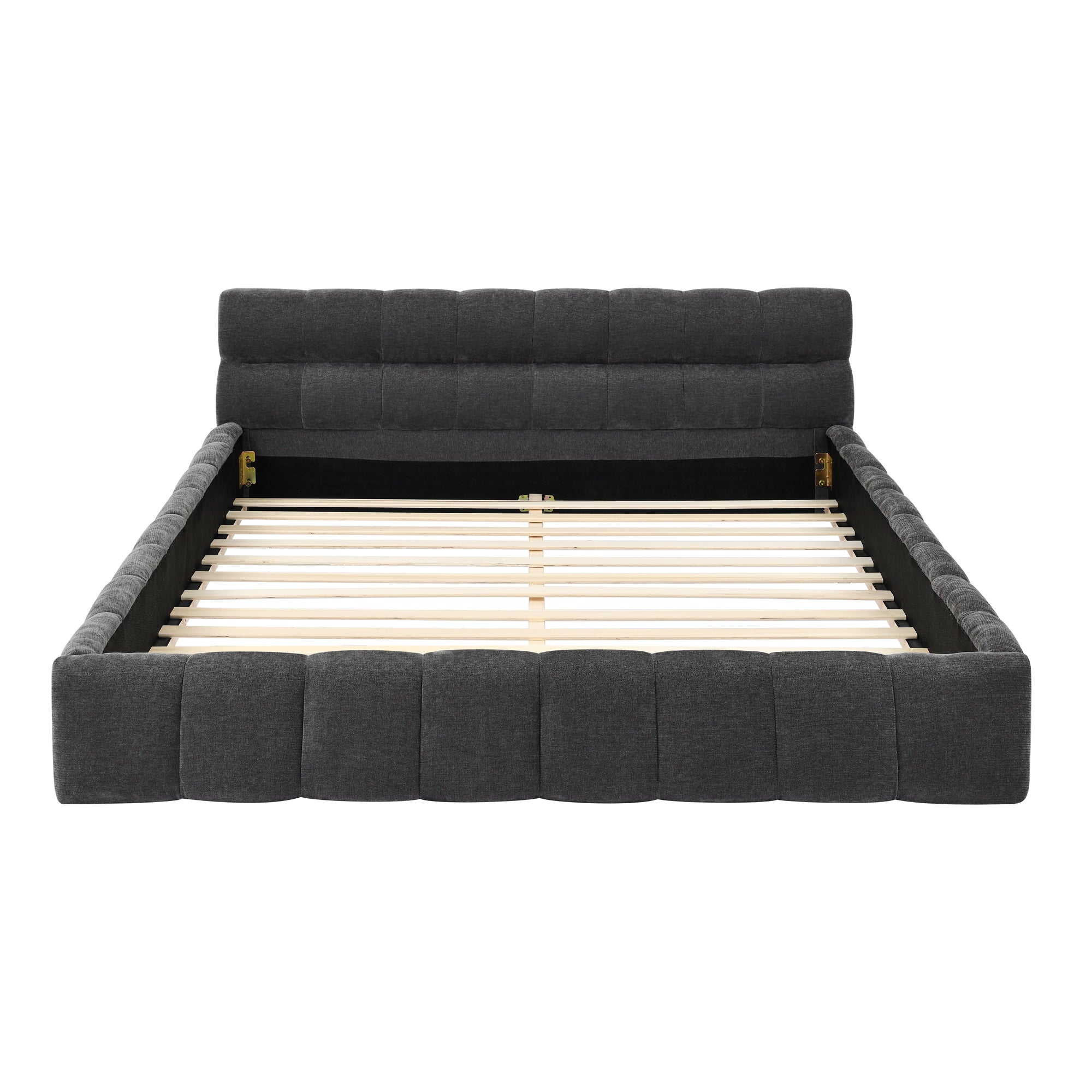 Sanna Chenille Upholstered Queen Platform Bed with Tufted Headboard