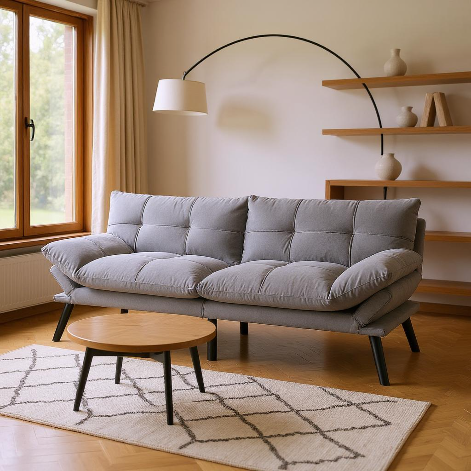 Carmel 70" Upholstered Convertible Futon Sofa Bed with Adjustable Backrest and Armrests