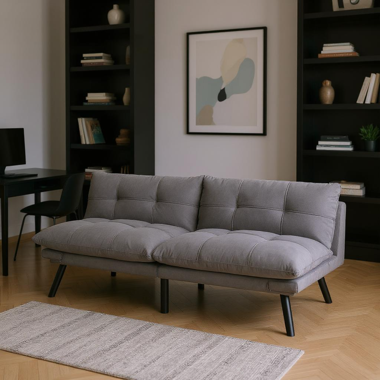Carmel 70" Upholstered Convertible Futon Sofa Bed with Adjustable Backrest and Armrests