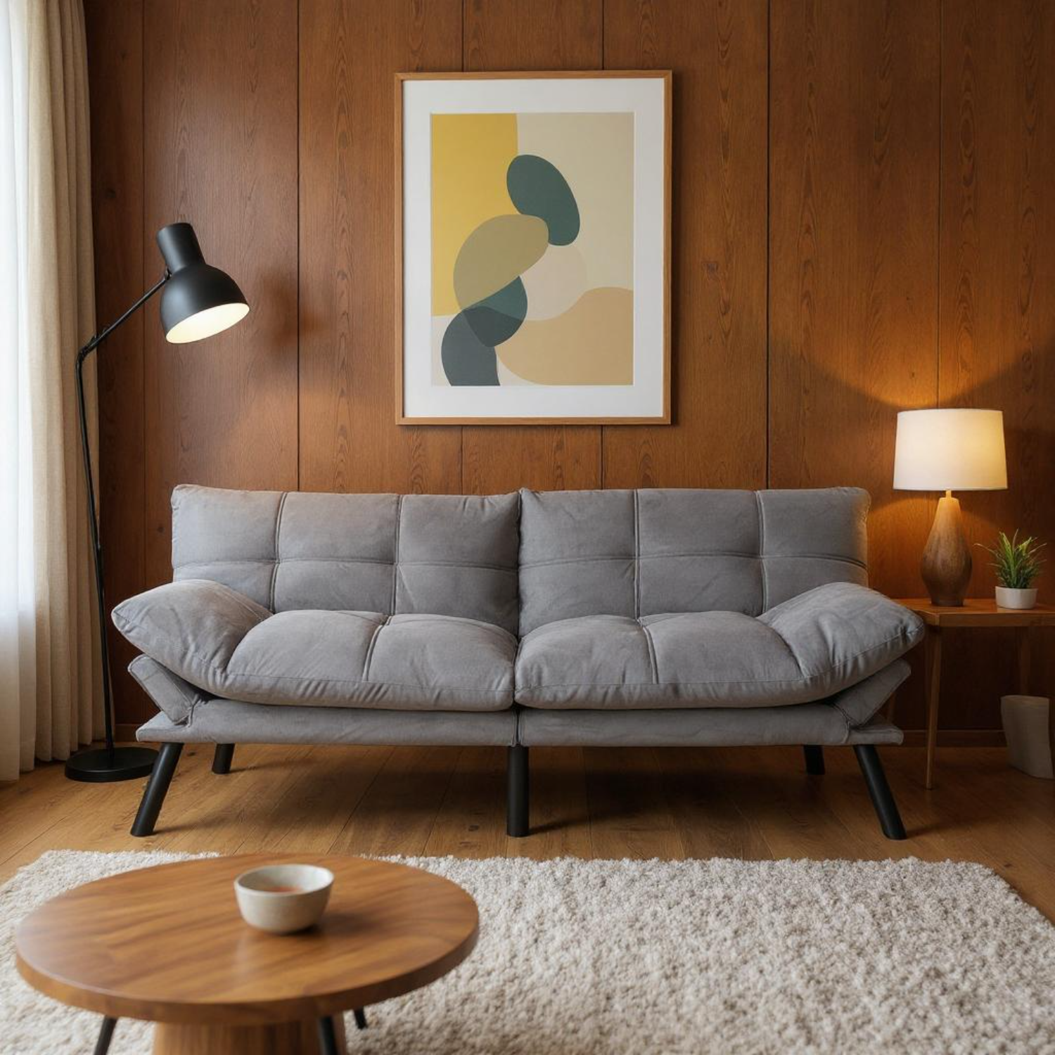 Carmel 70" Upholstered Convertible Futon Sofa Bed with Adjustable Backrest and Armrests