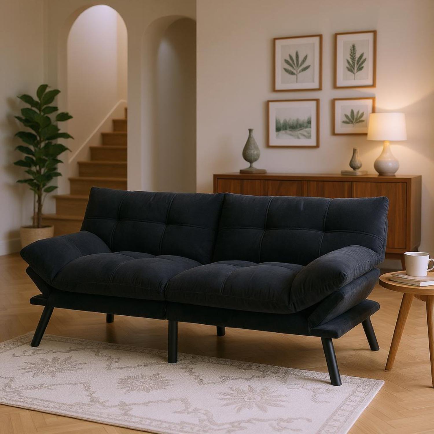Carmel 70" Upholstered Convertible Futon Sofa Bed with Adjustable Backrest and Armrests