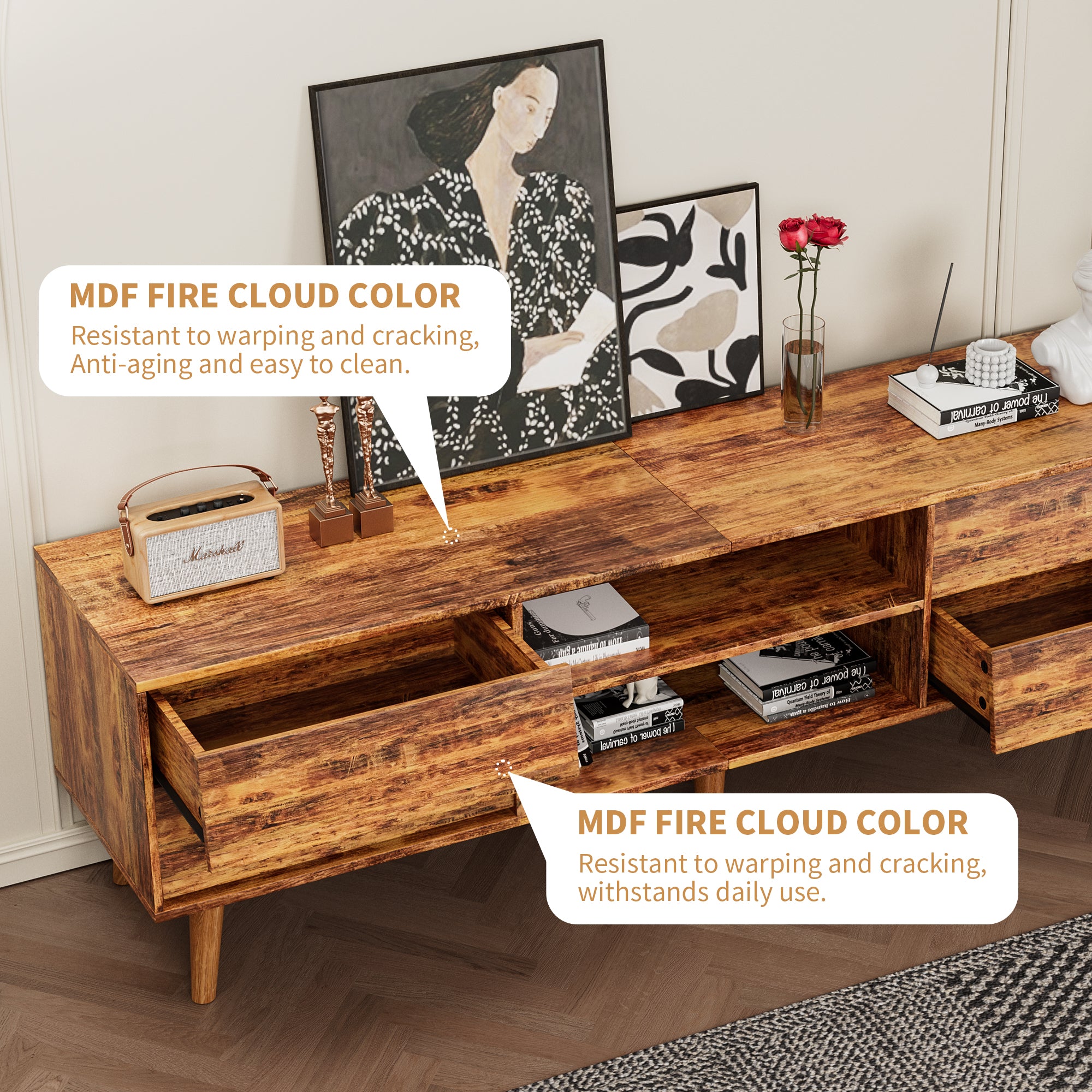 Harlan TV Stand with Open Storage and Drawers