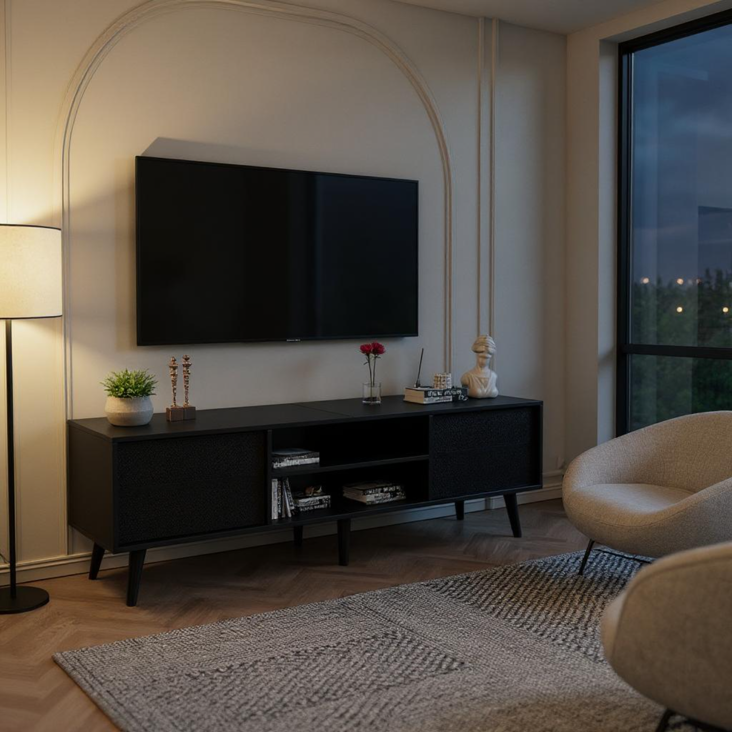 Harlan TV Stand with Open Storage and Drawers