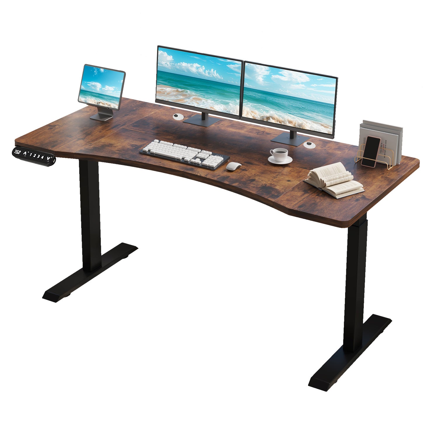 Arvo 63" Dual Motor Electric Standing Desk with Curved Desktop