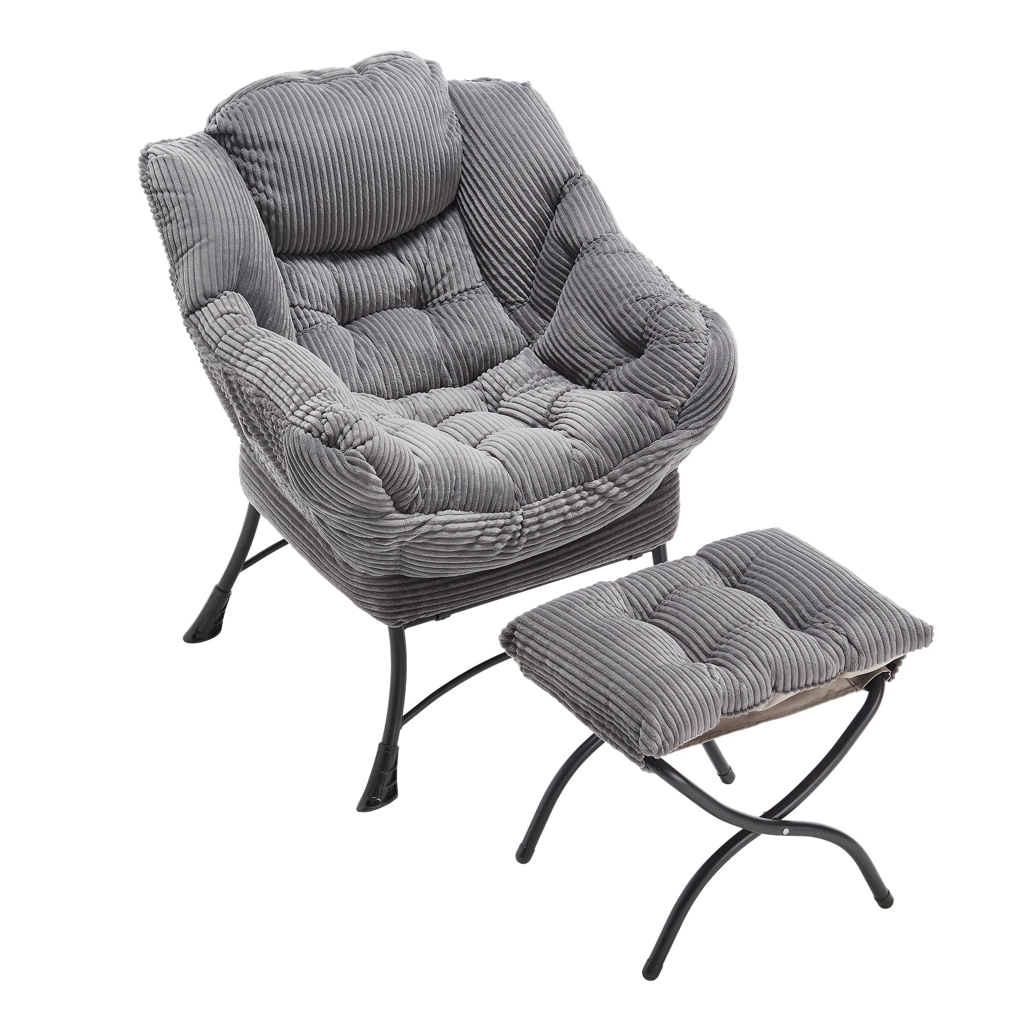 Homy Casa Kallisto 2PC Living Room Furniture Set Modern Lounge Chair with Ottoman and Storage Pocket in Grey Open Box
