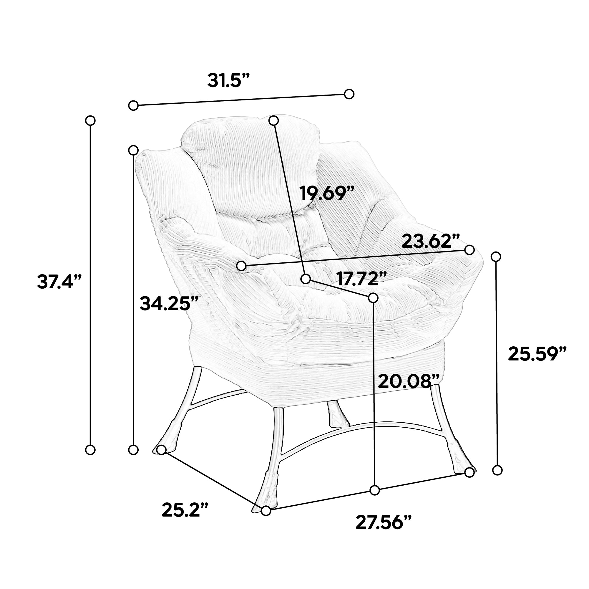 Homy Casa Kallisto 2PC Living Room Furniture Set Modern Lounge Chair with Ottoman and Storage Pocket in Grey Open Box