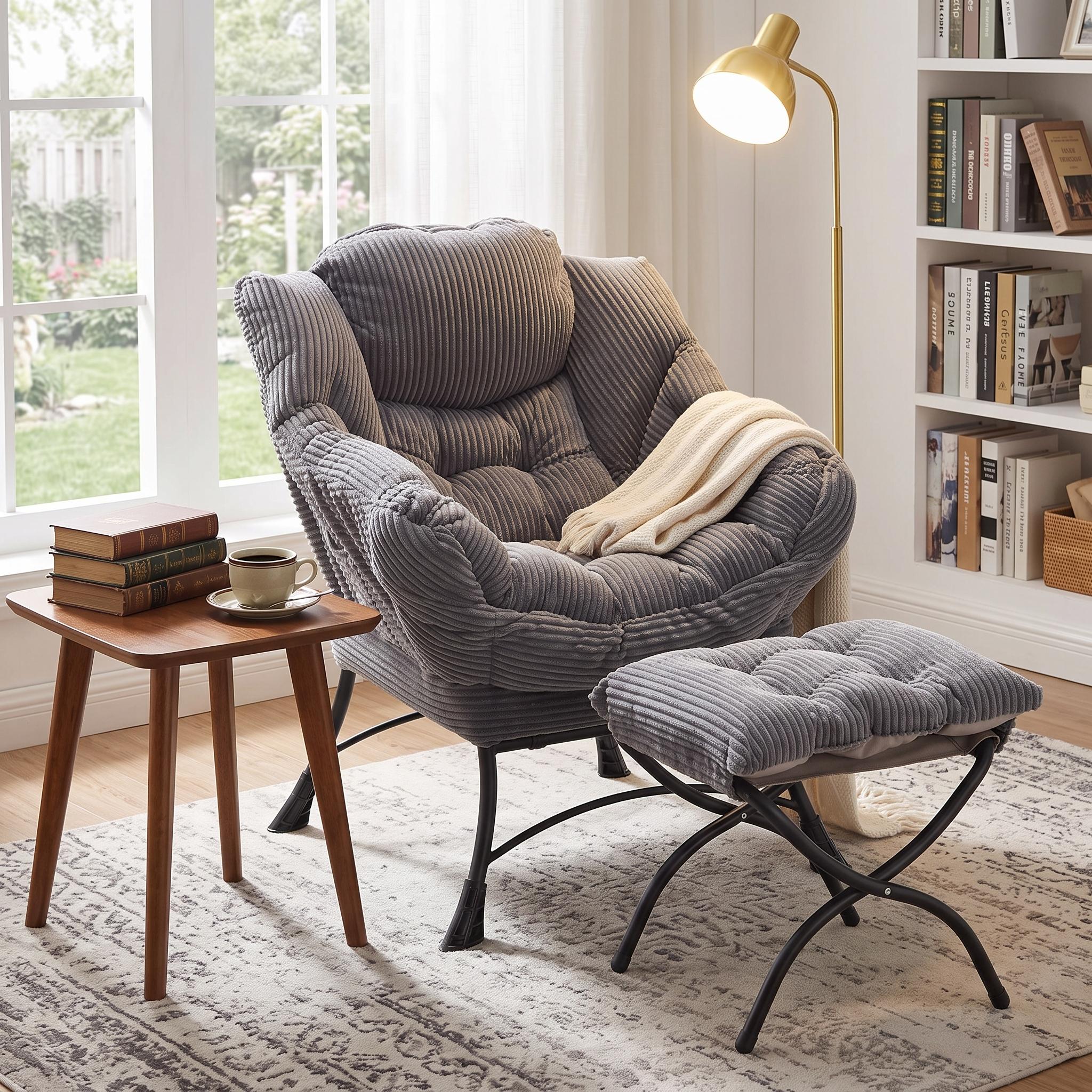 Homy Casa Cyrene Lazy Chair with Ottoman Modern Lounge Accent Chair for Living Room, Bedroom, Small Space Open Box