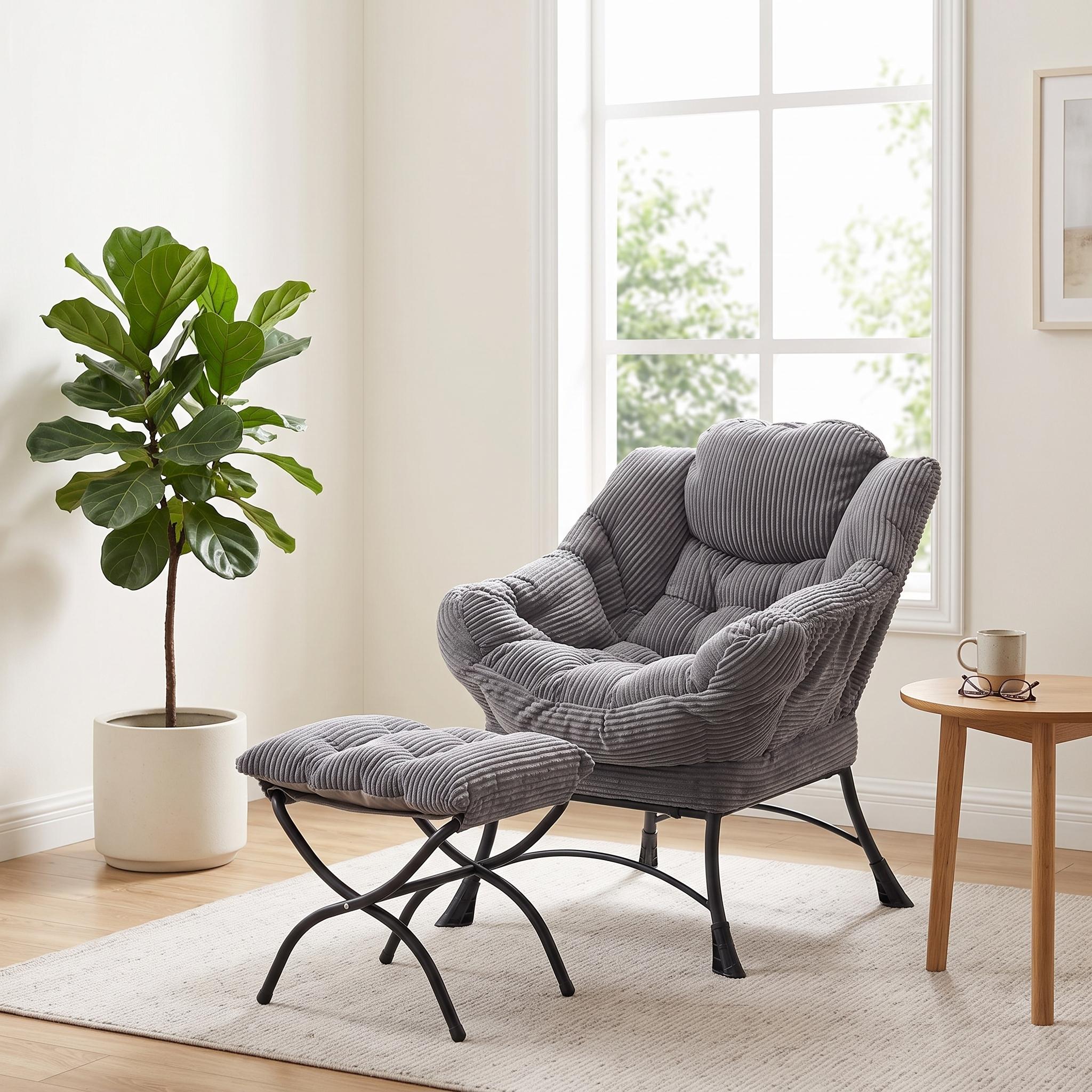 Homy Casa Cyrene Lazy Chair with Ottoman Modern Lounge Accent Chair for Living Room, Bedroom, Small Space Open Box