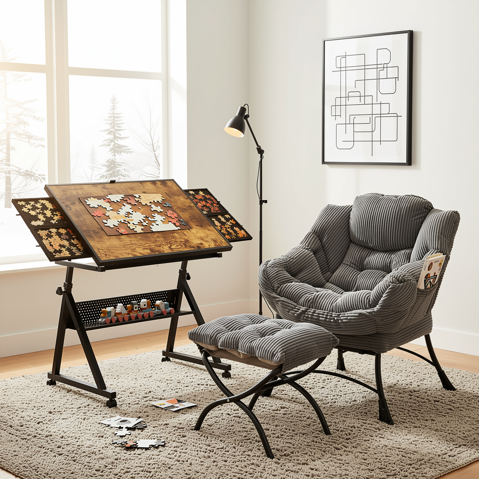 Homy Casa Kallisto 2PC Living Room Furniture Set Modern Lounge Chair with Ottoman and Storage Pocket in Grey Open Box