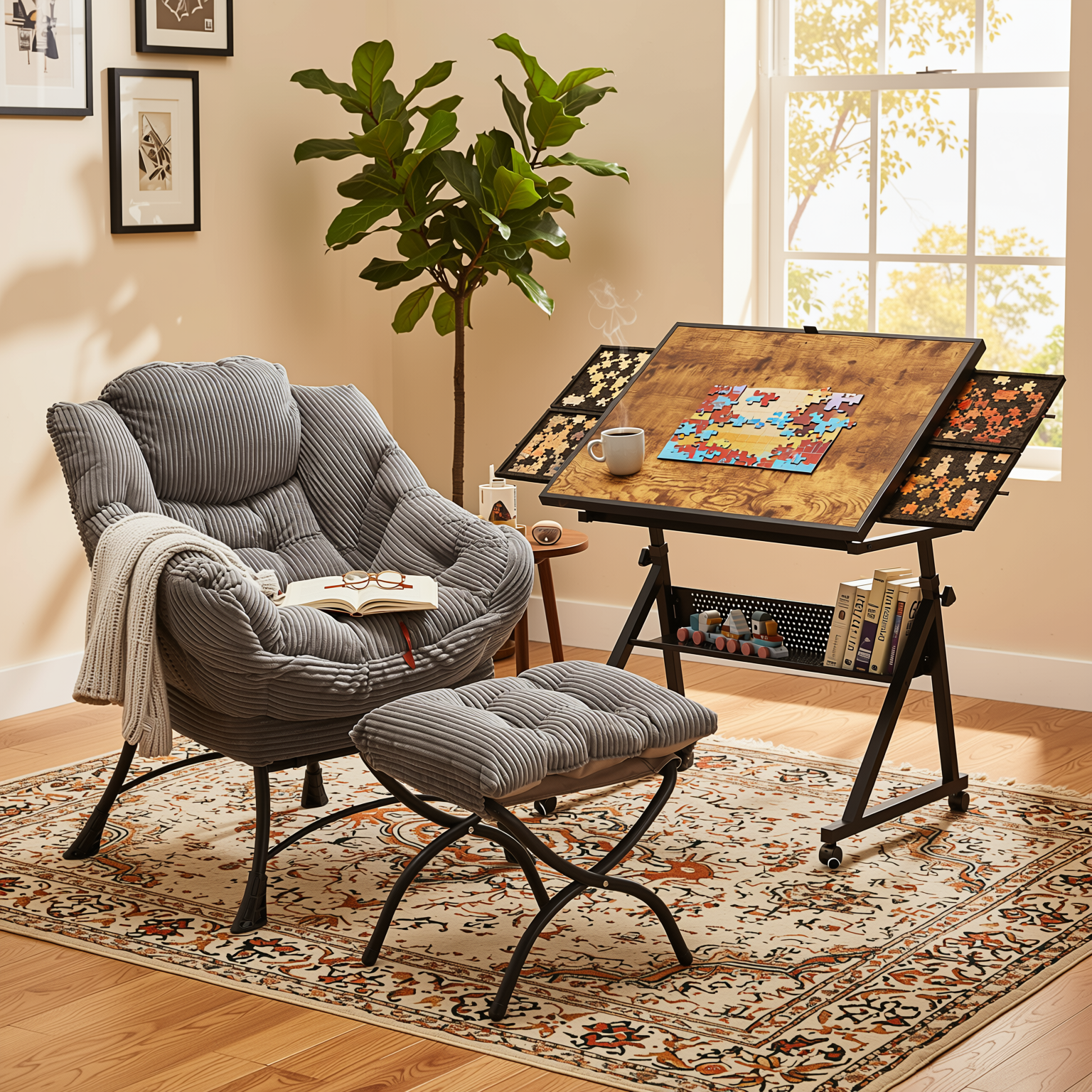 Homy Casa Kallisto 2PC Living Room Furniture Set Modern Lounge Chair with Ottoman and Storage Pocket in Grey Open Box