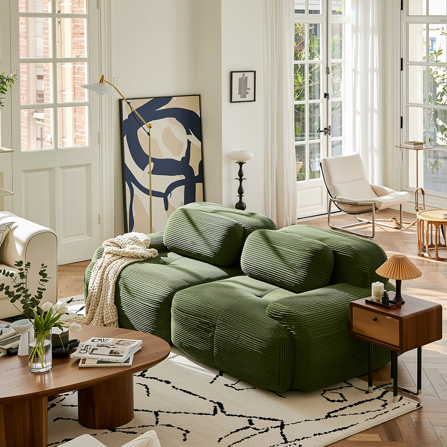 Anchorage 80" Modular Corduroy Cloud Loveseat Sofa with Curved Armrests