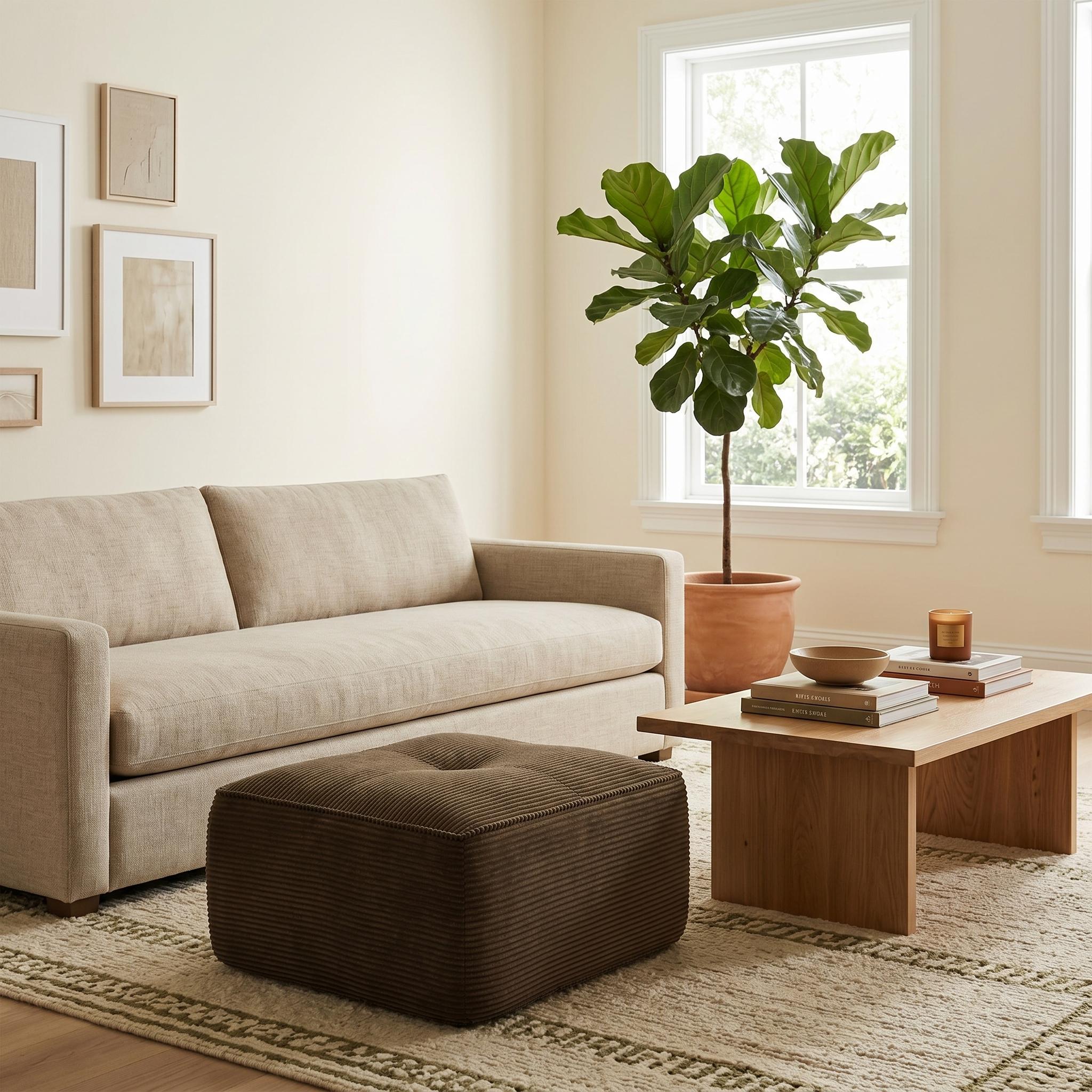 Homy Casa Alki 36" Corduroy Ottoman Footrest Bench in Brown for Living Room Bedroom and Lounge Space Open Box