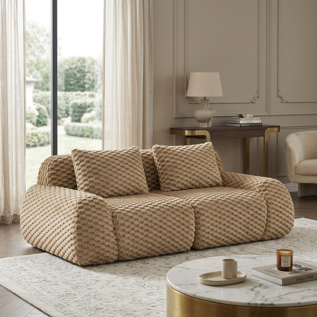 Olathe 82" Flannelette Fabric Modular Loveseat Sofa with Pillows