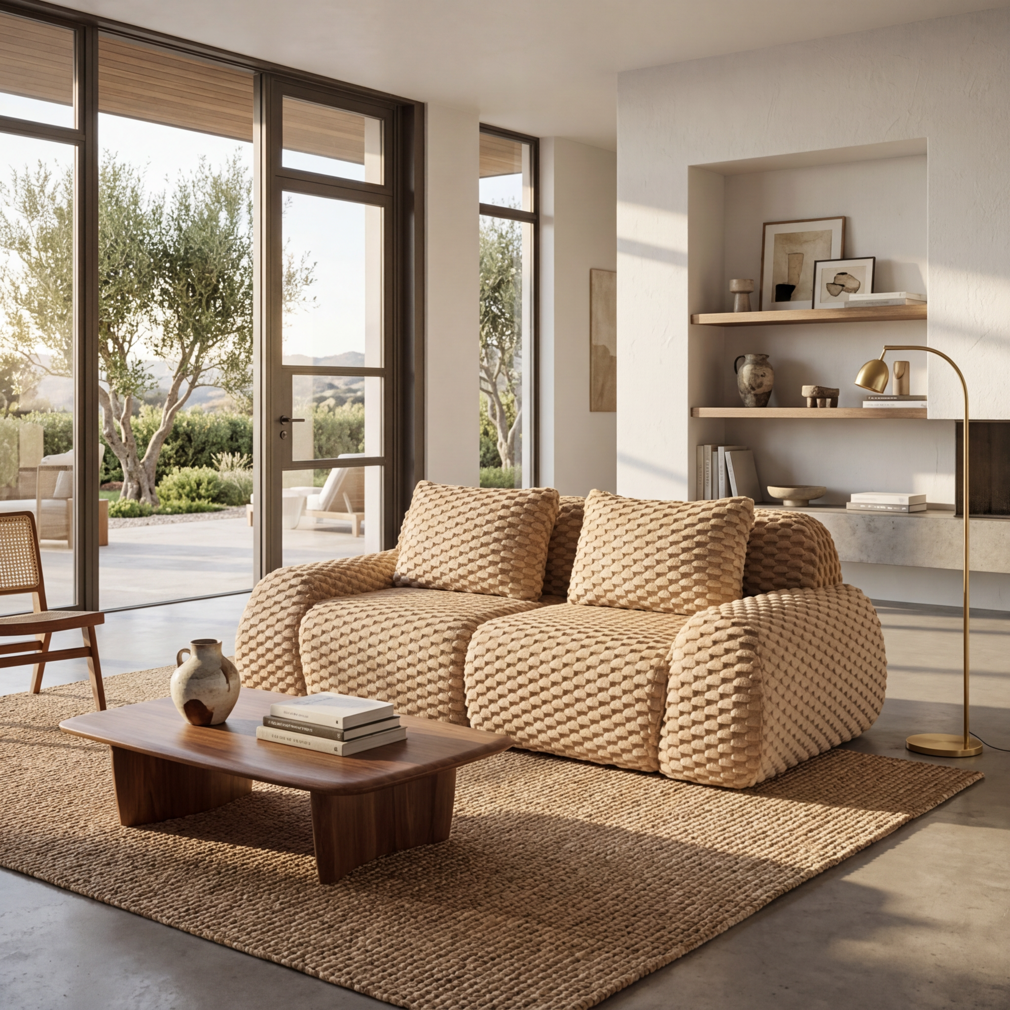 Olathe 82" Flannelette Fabric Modular Loveseat Sofa with Pillows