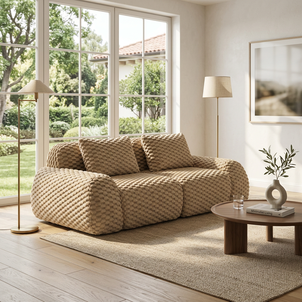 Olathe 82" Flannelette Fabric Modular Loveseat Sofa with Pillows