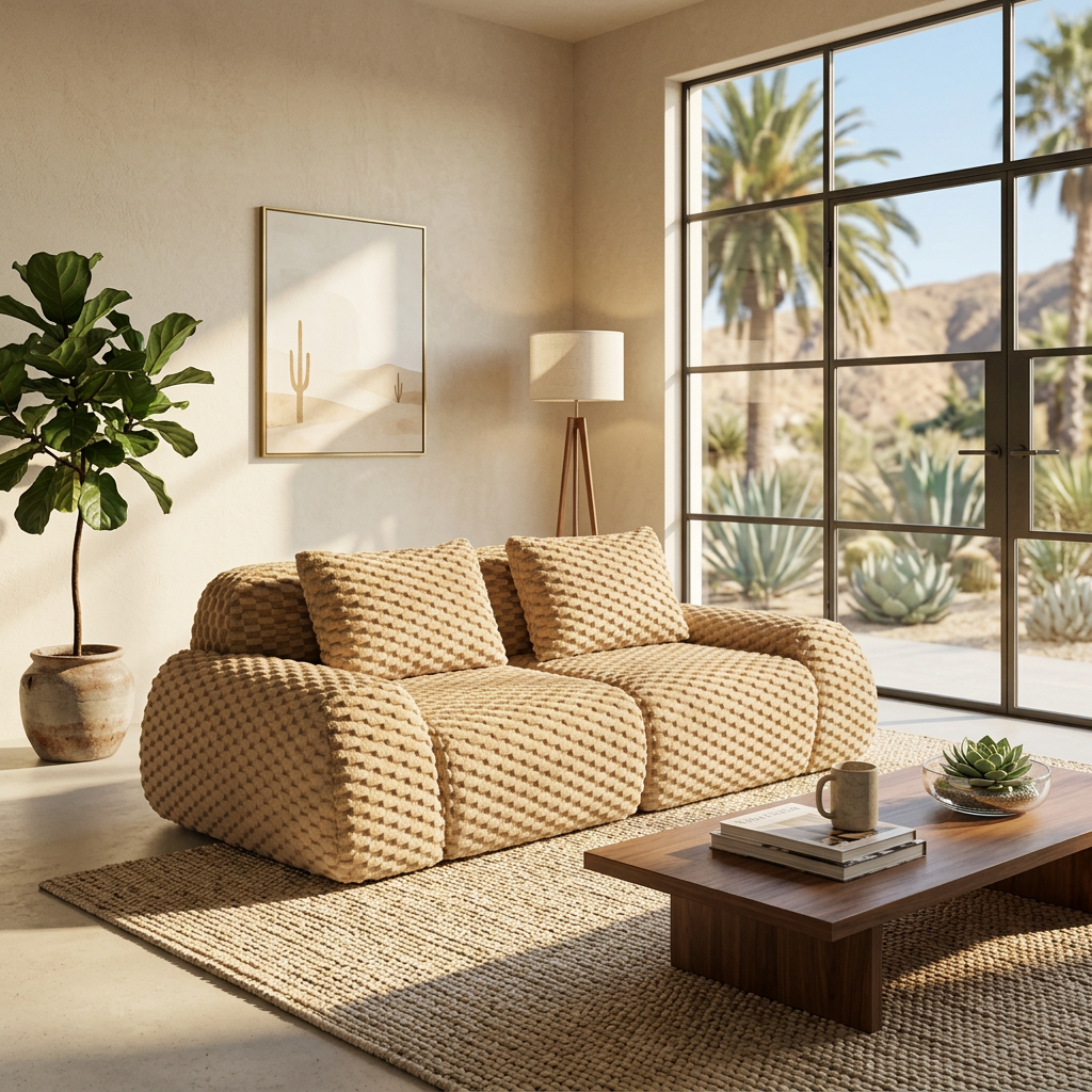 Olathe 82" Flannelette Fabric Modular Loveseat Sofa with Pillows