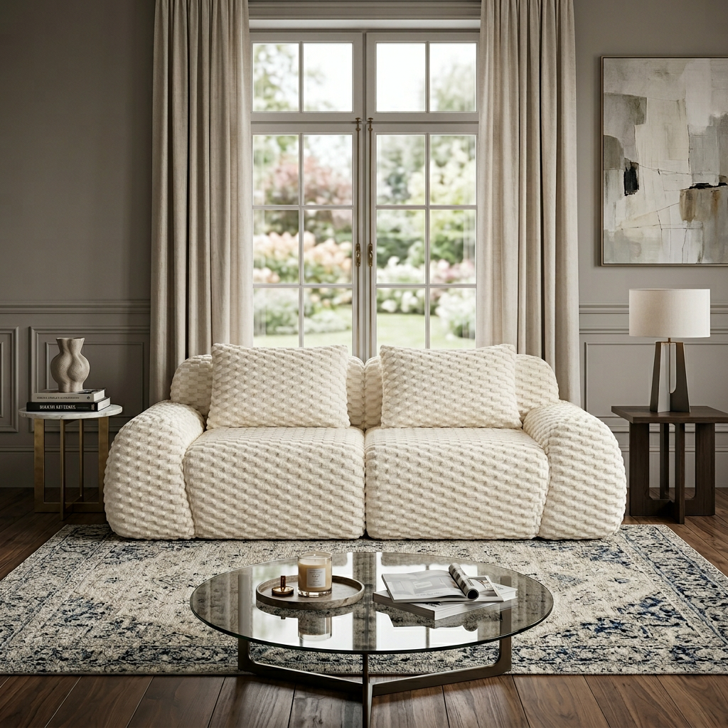Olathe 82" Flannelette Fabric Modular Loveseat Sofa with Pillows