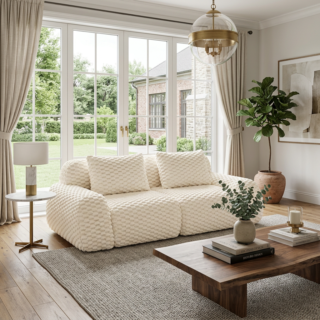 Olathe 82" Flannelette Fabric Modular Loveseat Sofa with Pillows