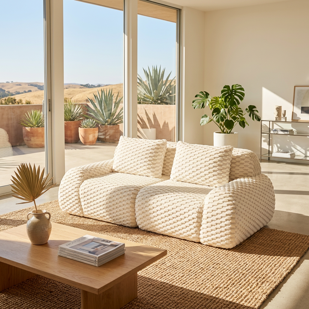 Olathe 82" Flannelette Fabric Modular Loveseat Sofa with Pillows