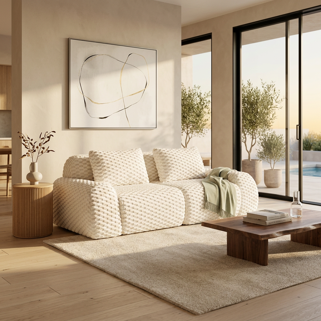 Olathe 82" Flannelette Fabric Modular Loveseat Sofa with Pillows