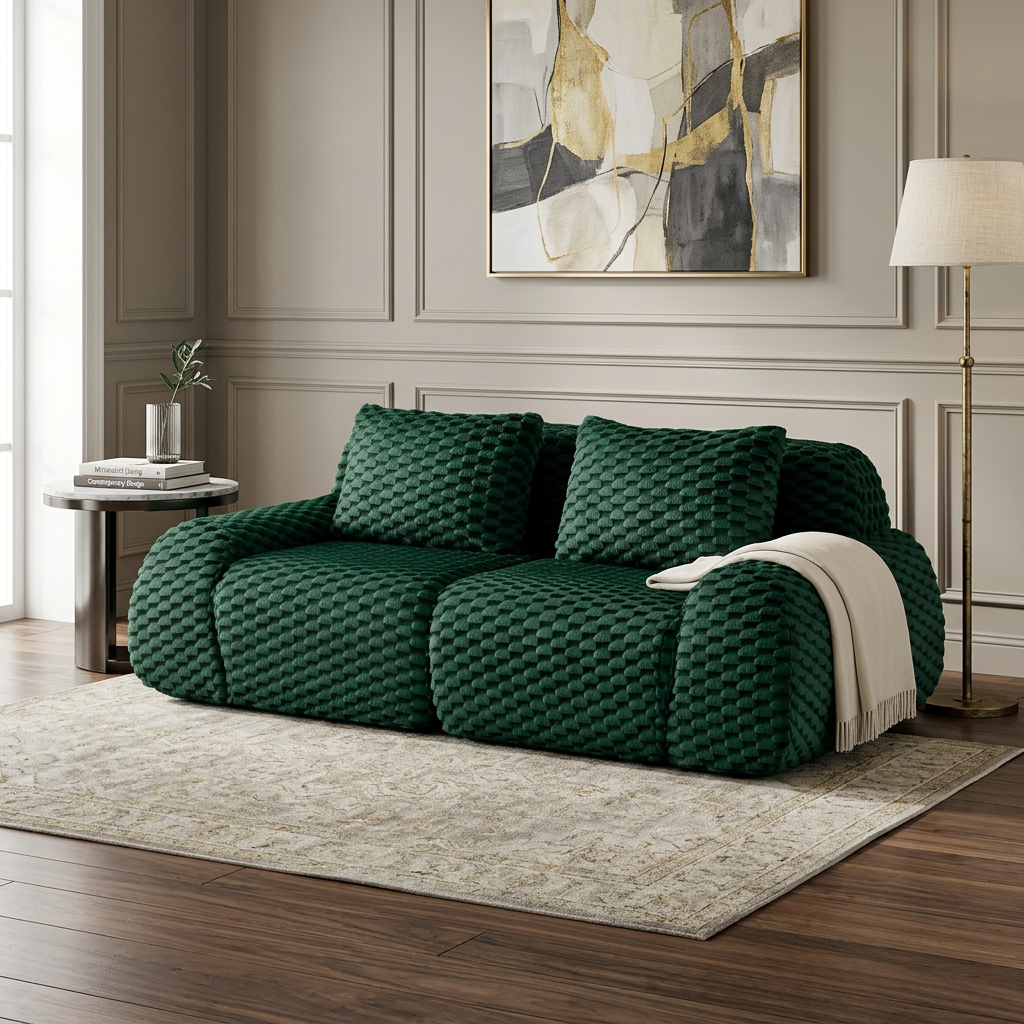 Olathe 82" Flannelette Fabric Modular Loveseat Sofa with Pillows