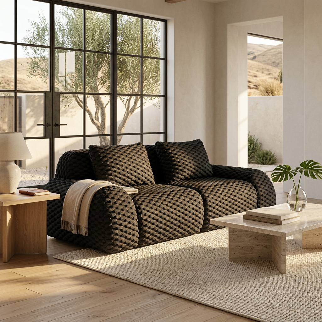 Olathe 82" Flannelette Fabric Modular Loveseat Sofa with Pillows