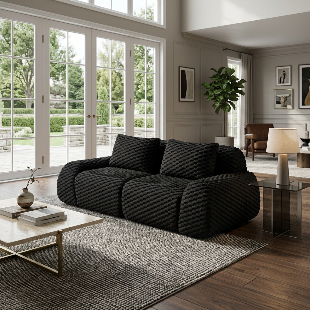Olathe 82" Flannelette Fabric Modular Loveseat Sofa with Pillows