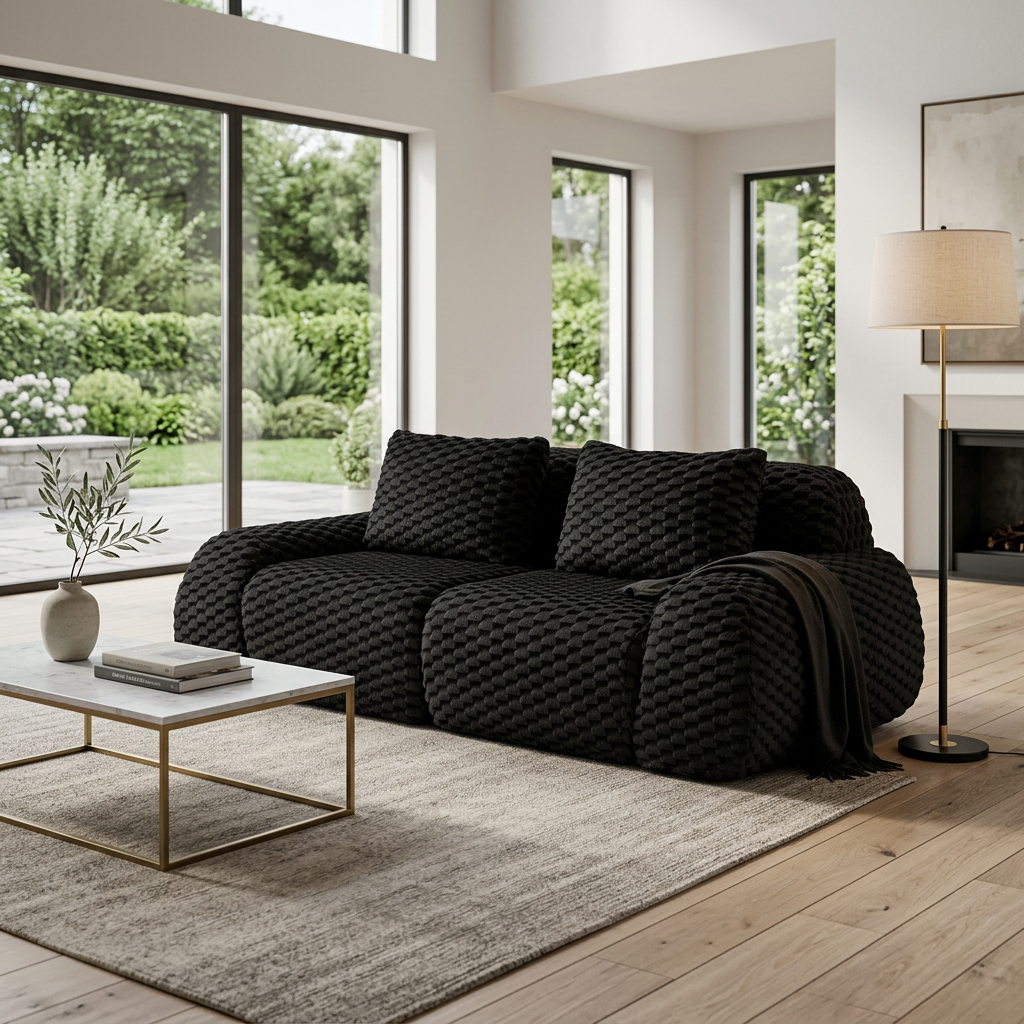 Olathe 82" Flannelette Fabric Modular Loveseat Sofa with Pillows