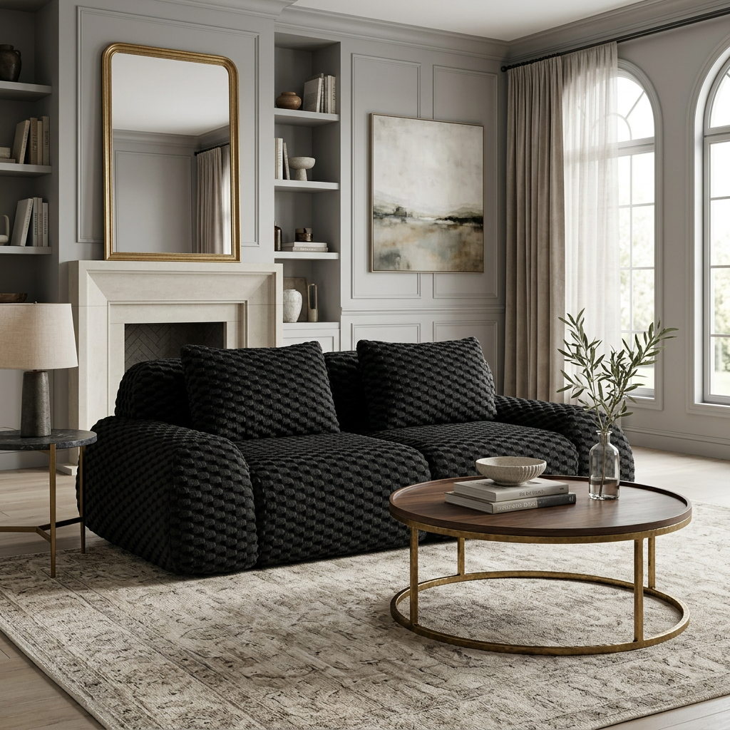 Olathe 82" Flannelette Fabric Modular Loveseat Sofa with Pillows