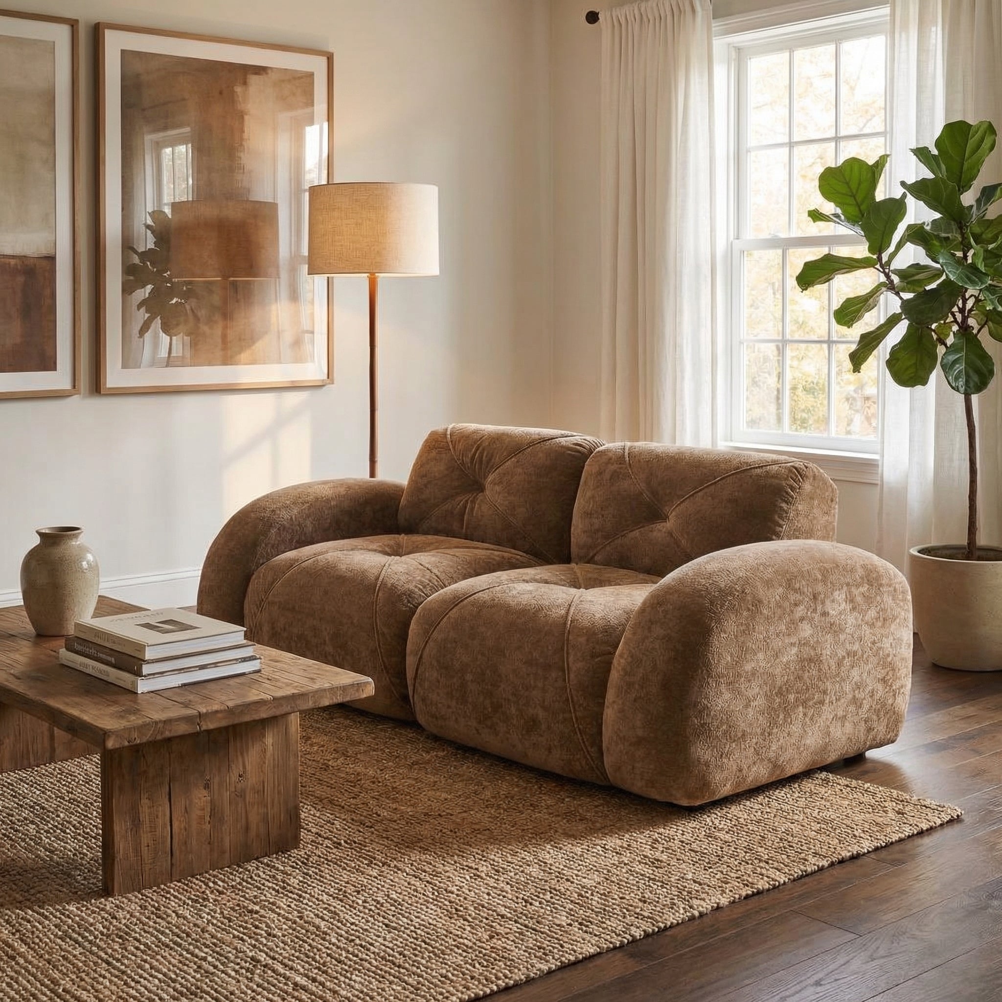 Aven 80" Modular Velvet Cloud Loveseat Sofa with Curved Armrests