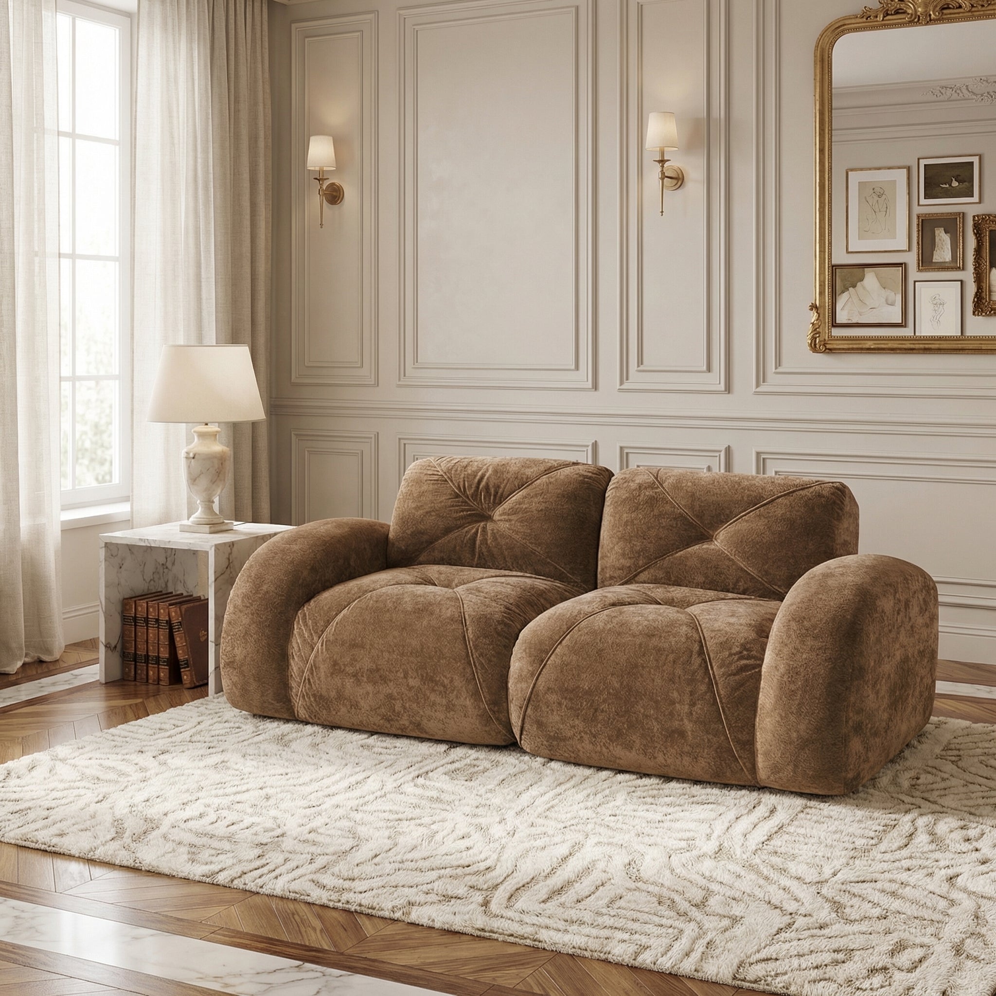 Aven 80" Modular Velvet Cloud Loveseat Sofa with Curved Armrests