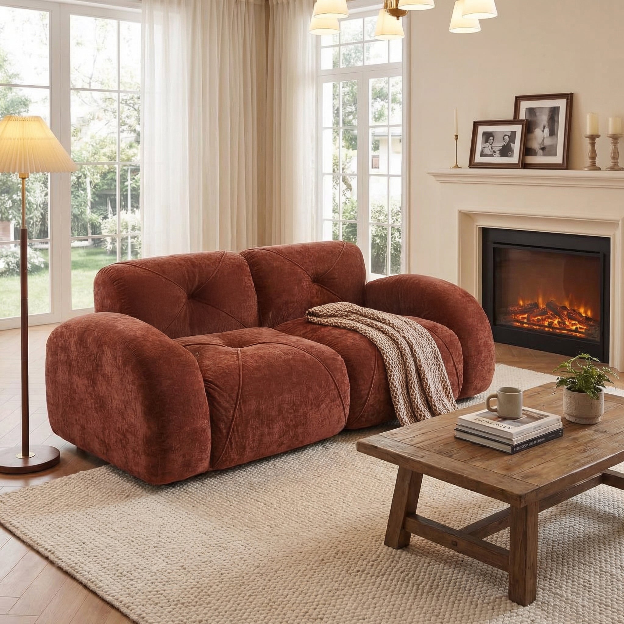 Aven 80" Modular Velvet Cloud Loveseat Sofa with Curved Armrests