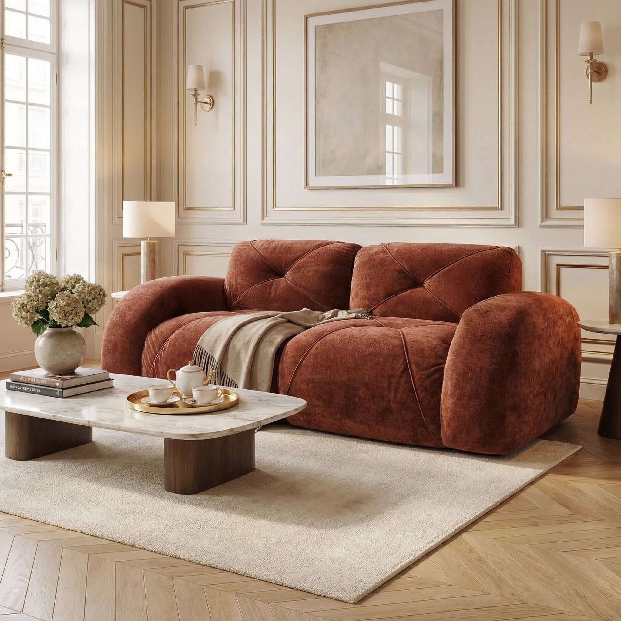 Aven 80" Modular Velvet Cloud Loveseat Sofa with Curved Armrests