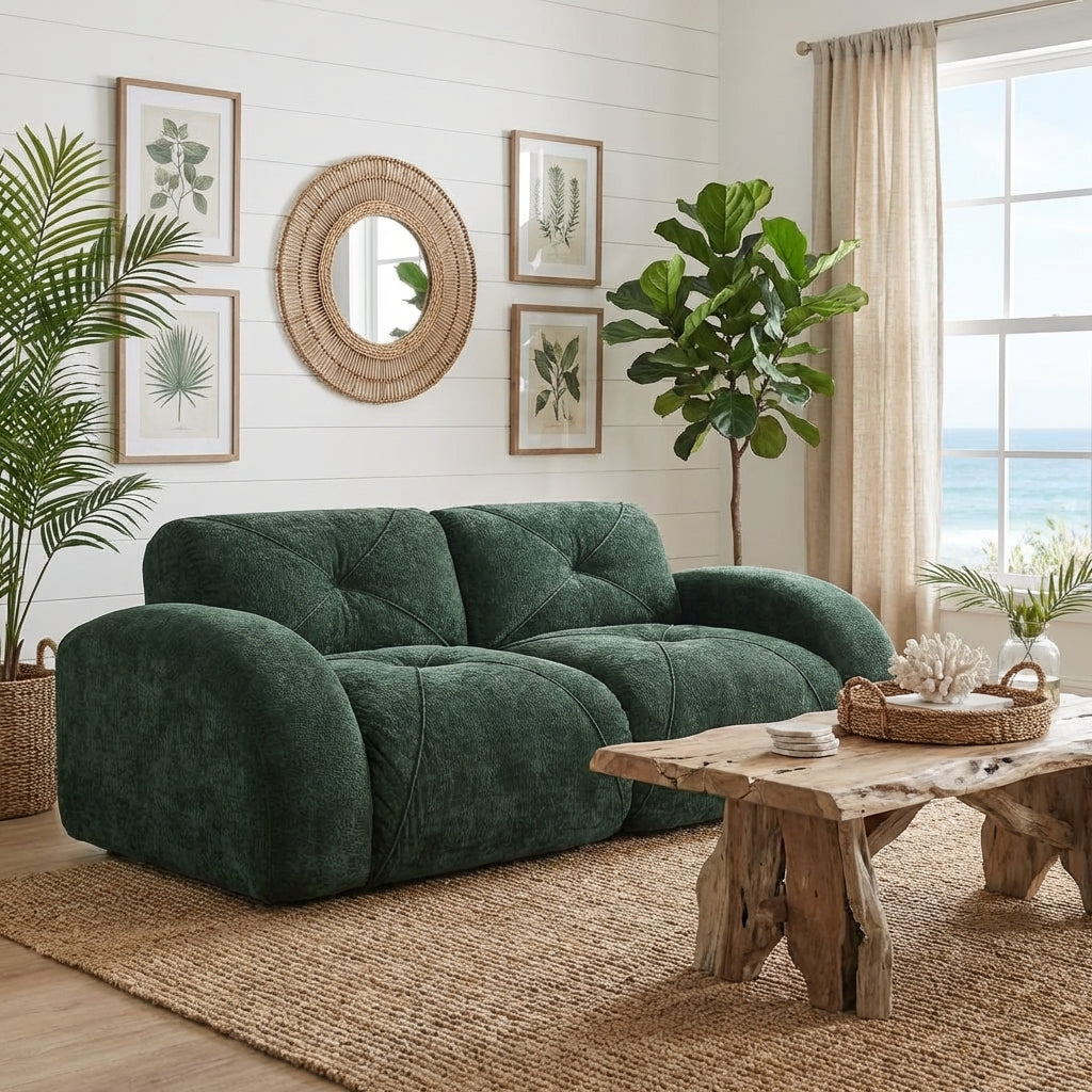 Aven 80" Modular Velvet Cloud Loveseat Sofa with Curved Armrests